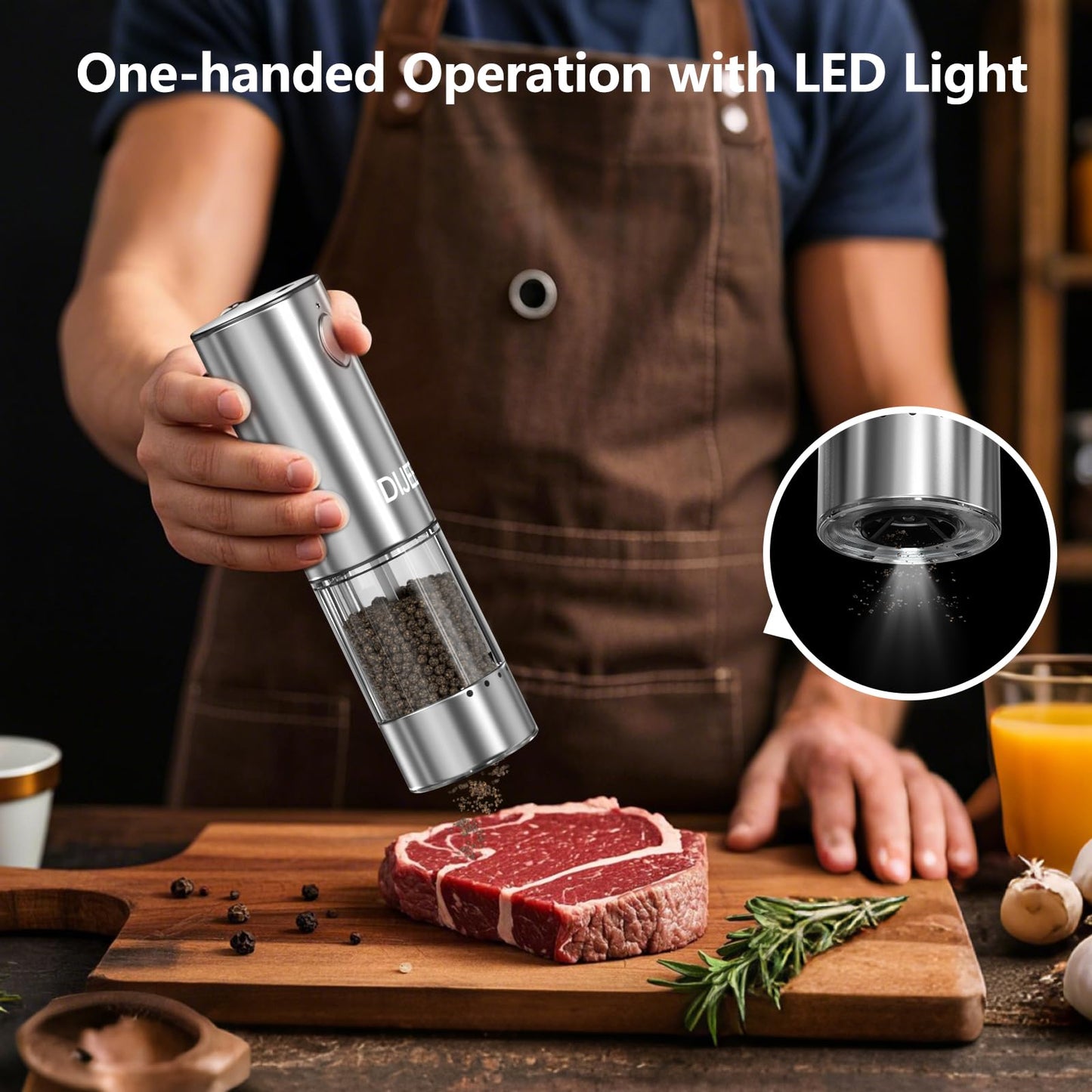 Electric Salt and Pepper Grinder Rechargeable Pepper Mill Shakers with LED light, Upgraded Larger Capacity with Adjustable Coarseness and Kitchen Appliances for New House Warming Gifts