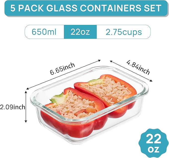 Vtopmart 5Pack 22oz Glass Storage Containers