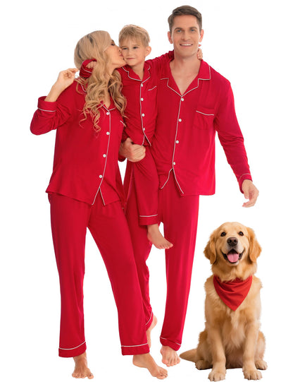 SWOMOG Family Christmas Pajamas Set Women & Men & Kids Long Sleeve Pj Set Party Sleepwear Button-Down Loungewear Set Women Red Medium