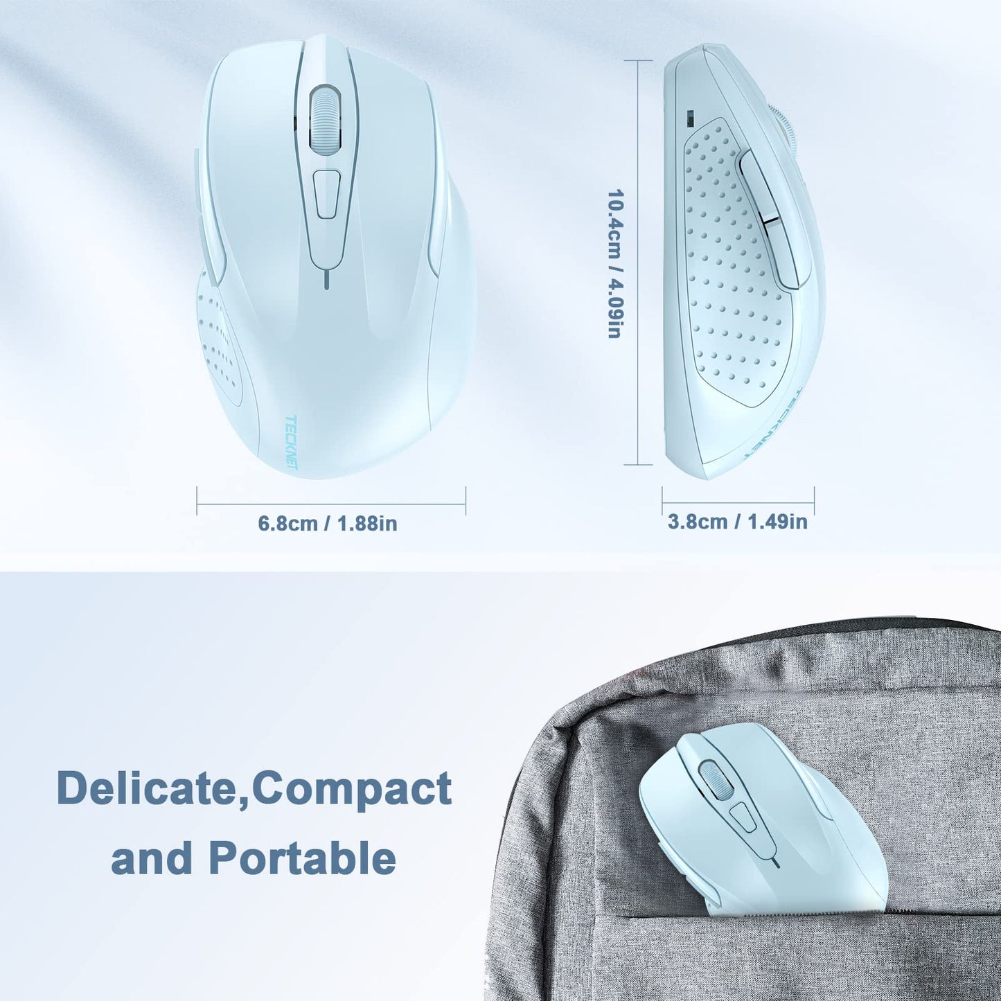 TECKNET Wireless Mouse, 2.4G Ergonomic Optical Mouse, Computer Mouse for Laptop, PC, Computer, Chromebook, Notebook, 6 Buttons, 24 Months Battery Life, 2600 DPI, 5 Adjustment Levels
