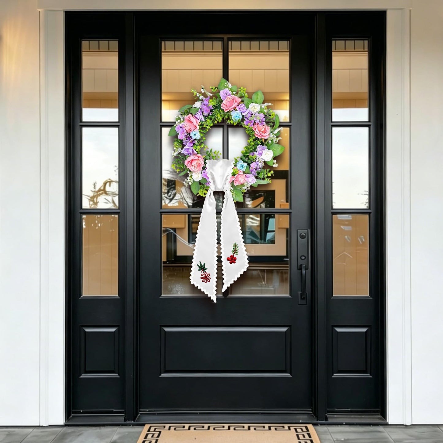 LITURTOO 4 Pcs Scalloped Wreath Sash for Front Door, 59 x 4 Inch White Wreath Ribbons for Monogram Embroidery, Garland, Wedding Arch, Bridal Shower, Baby Shower, Christmas, Farmhouse Porch Decor