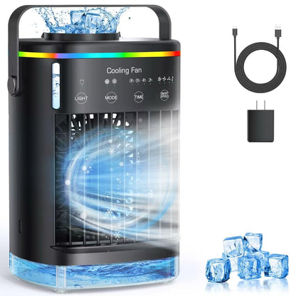 Portable Air Conditioners, Small Air Conditioner Portable, Personal Air Conditioner for Bedroom, Mini Evaporative Air Cooler 4 Speeds Misting Fan with 2-8H Timer for Room Office Desk, Black