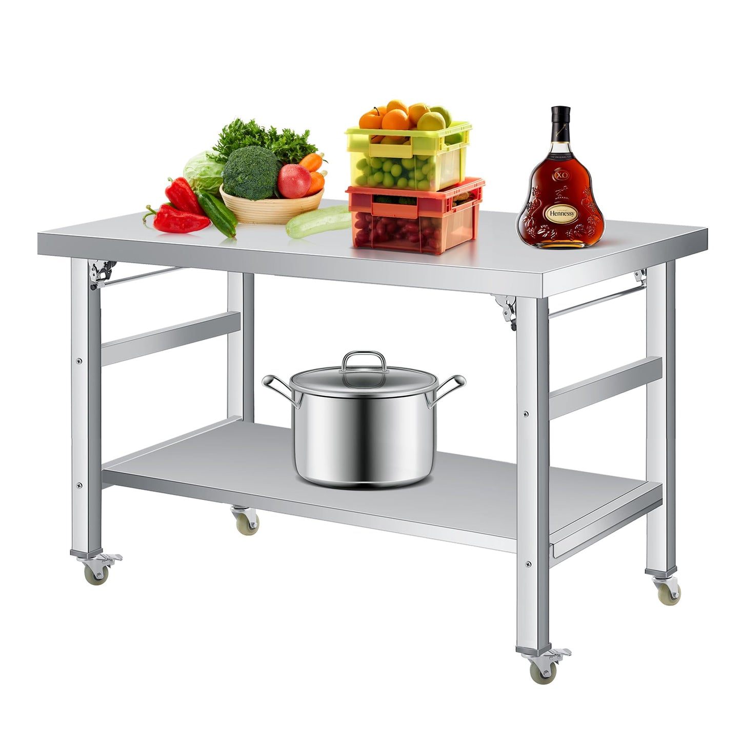 COZONY 48" x 24" Stainless Steel Folding Table - 920 LBS Commercial Foldable Prep Table, Metal Worktable with Adjustable Undershelf and Lockable Casters, for Home Kitchen Restaurant Garage Warehouse