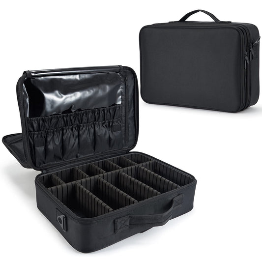 Makeup Bag Extra Large Travel Makeup Bag with Compartment Cosmetic Bags Makeup Organiser Bag Vanity Case Makeup case and Shoulder Strap, Black