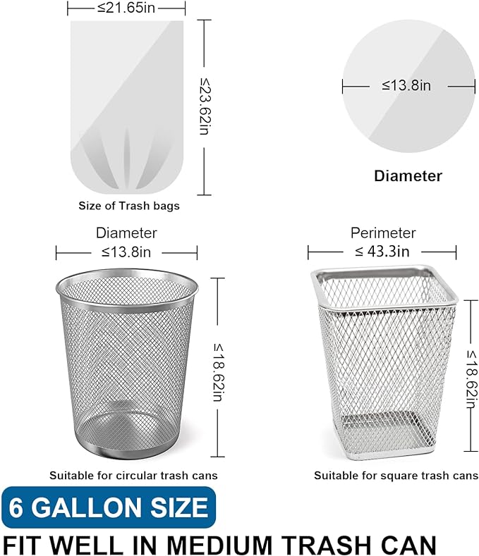 6 Gallon Trash Bags Drawstring 1.1 Mil