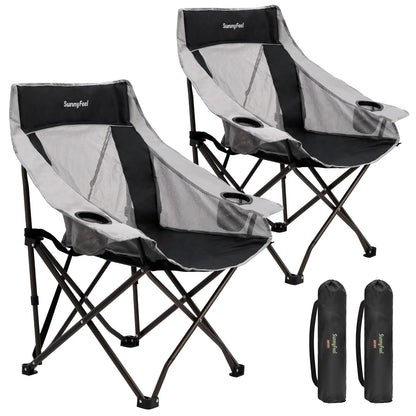 SUNNYFEEL 2 Pack Lightweight Oversized Camping Chairs for Adults Portable Folding Chair with Side Pockets & Cup Holde for Beach,Fishing,Trip,Picnic,Lawn,Concert Outdoor, Carry Bag Included