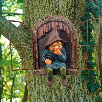 vomiceak Whimsical Fairy Garden Gnome Statue, Tree Faces Decor Outdoor -5.9 Inch, Funny Garden Tree Decoration,Ideal Patio Yard Lawn Porch Decoration