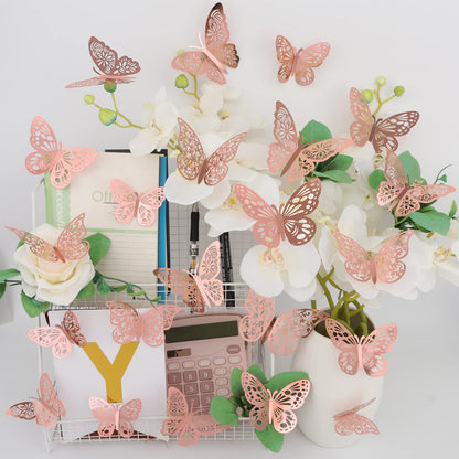 Nelotaor 36 Pcs Butterfly Wall Decor, 3 Styles 3 Sizes 3D Rose Gold Butterfly, Wedding & Birthday Party Decorations, Girls Bedroom Decoration