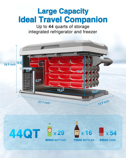 JOYFRIGO Portable Refrigerator, 12 Volt Car Freezer, 44 Quart(42 Liter) Cooler Refrigerator, 12V Fridge for Camping,Outdoor,Home,Truck,Van - 12/24V DC and 100-240V AC