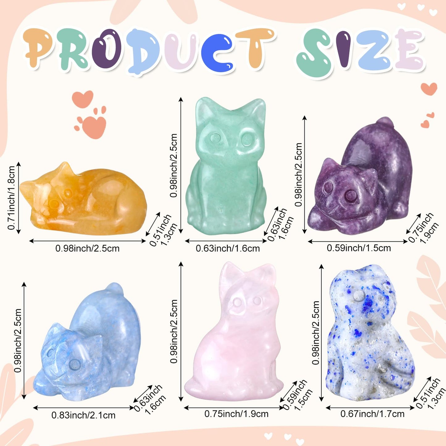 Yuntau 6 Pcs Crystal Cat Figurine Crystal Sleeping Cat Decor Animal Decoration Mini Kitten Ornament for Home Office Desk Decor Lucky Energy Reiki Statue Gift for Women Men