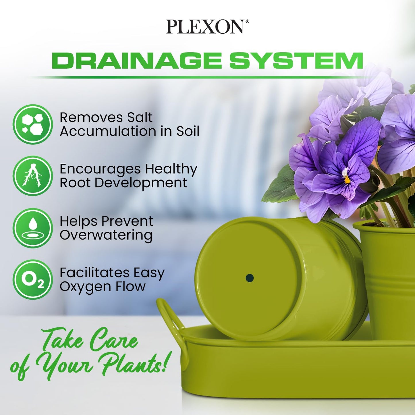 Plexon Herb Planter Indoor Garden Set of 3 with Tray, Metal Herb Pots for Indoor Plants, Round Kitchen Garden Kit Ideal for Windowsill Planter or Countertop, Green Powder Coated