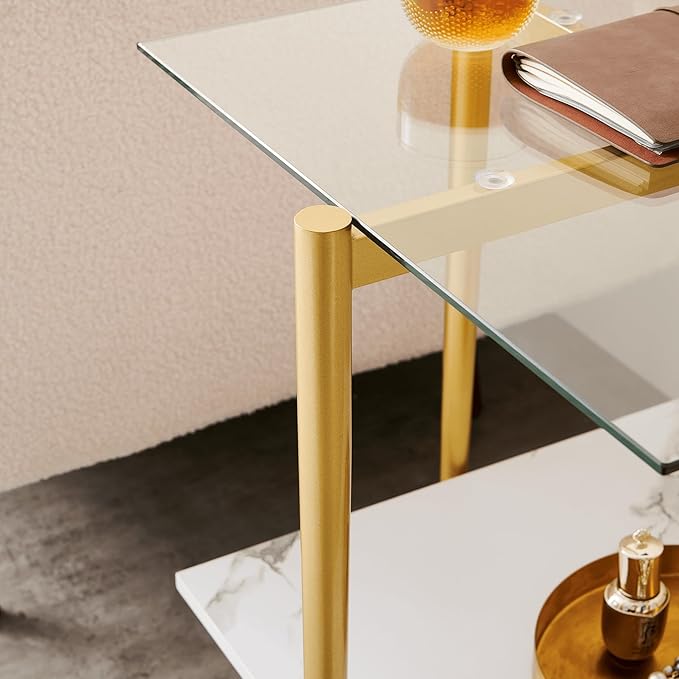 LumFurn Square Glass End Table, Mid-Century Modern Design Sofa Table,