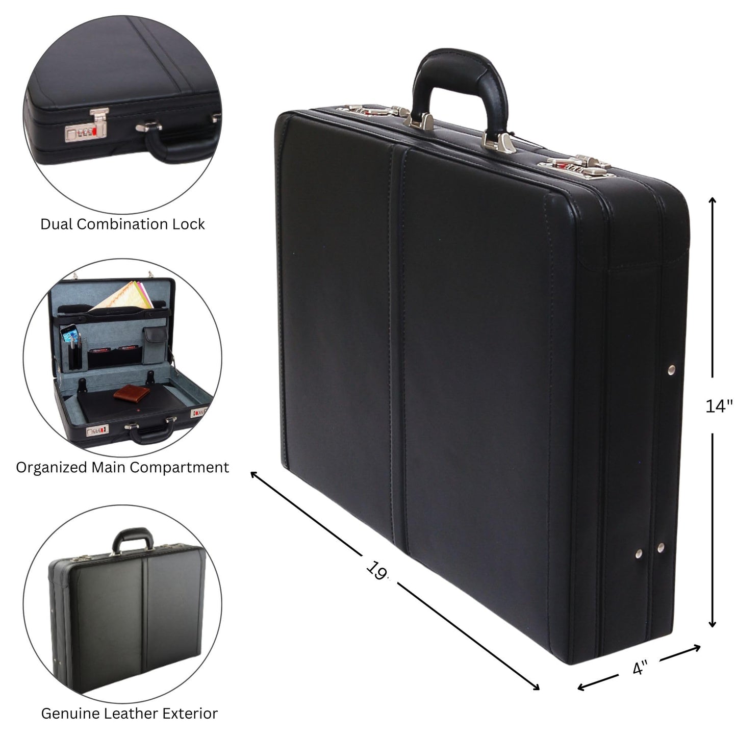 Alpine Swiss Mens Expandable Leather Attache Briefcase Dual Combination Locks