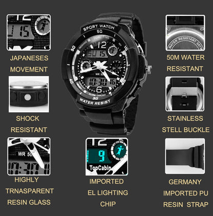TOPCABIN Digital-analog Kids Teenager Boys Girls Sport Digital Watch with Alarm Stopwatch Chronograph - 50m Water Proof Electronic Sport Watch for Boys Teenagers Junior Kids Children (white)