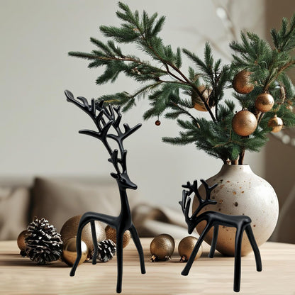 YUNLINGDADA Set of 2 Black Reindeer Christmas Decor, Christmas Decorations, Metal Reindeer Statues, Black Metal C-hristmas R-eindeer Figurine, Ideal for Mantel Living Room Bedroom Office