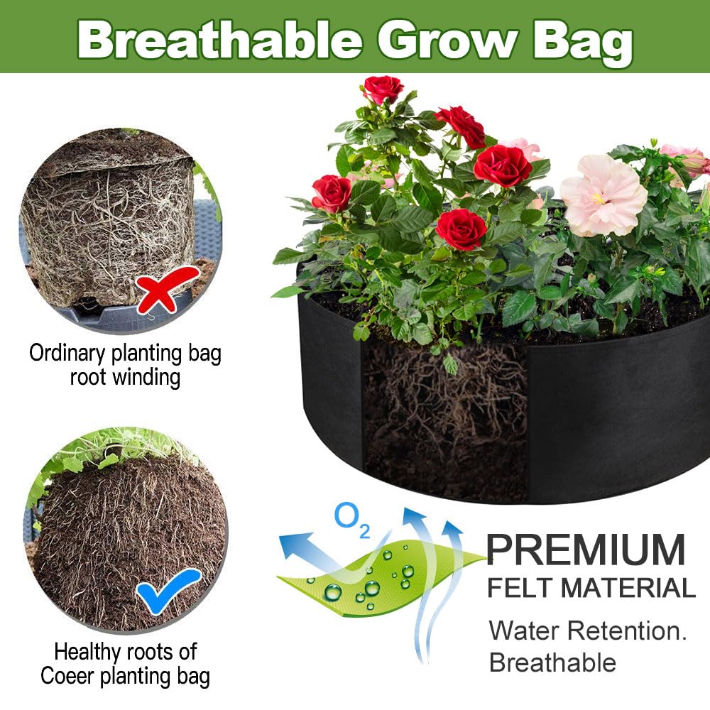 IWNTWY 2-Pack 15 Gallon Grow Bag, Heavy Duty Thickened Fabric Pots Round Raised Garden Bed Planter for Planting Herb Flower Vegetable Potato Plants (24" D × 8" H)