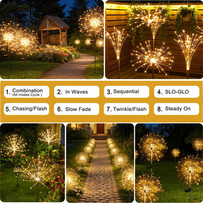 Boutispan 150 LED Solar Fireworks Lights Outdoor Waterproof, 4 Pack 8 Modes Twinkling Fireworks Solar Fairy Lights for Garden Yard Patio Flowerbed Lawn Planter Walkway Decor (Warm White)