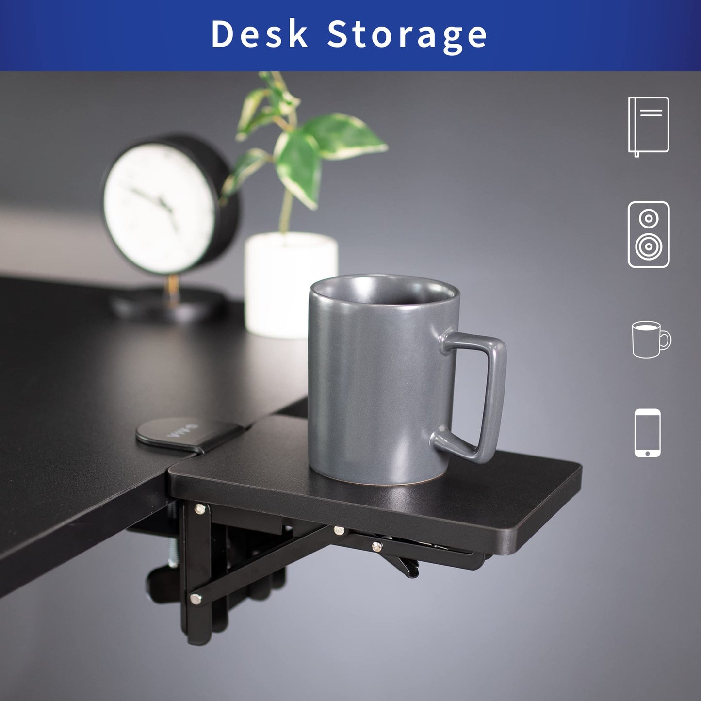VIVO Clamp-on 6 x 9 inch (11 Including Clamps) Desk Extender, Wrist Support, Armrest Tray, Table Mount for Sit Stand Desks, Black, DESK-EXT09