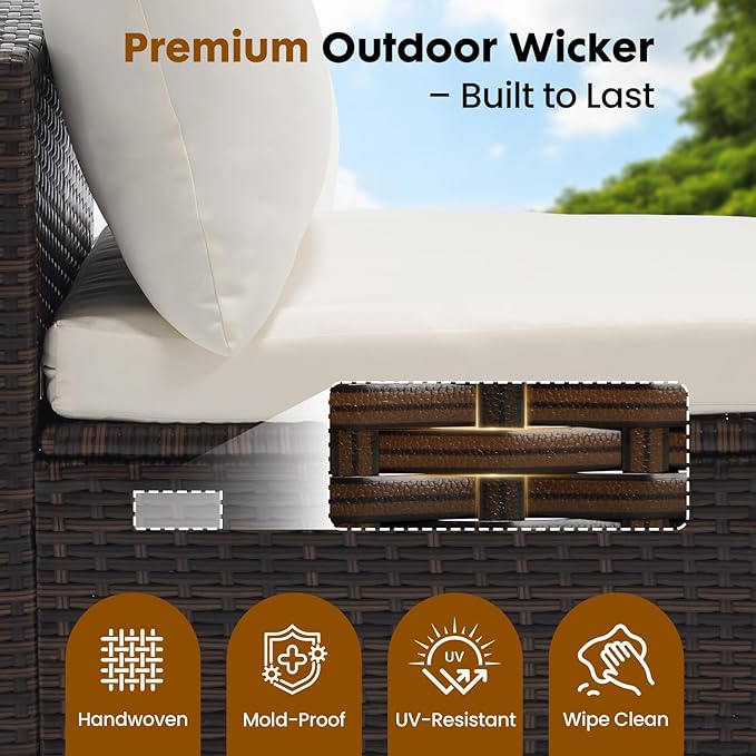 DUMOS 7 Piece Outdoor Patio Sectional Sofa, Modular Wicker Furniture Set