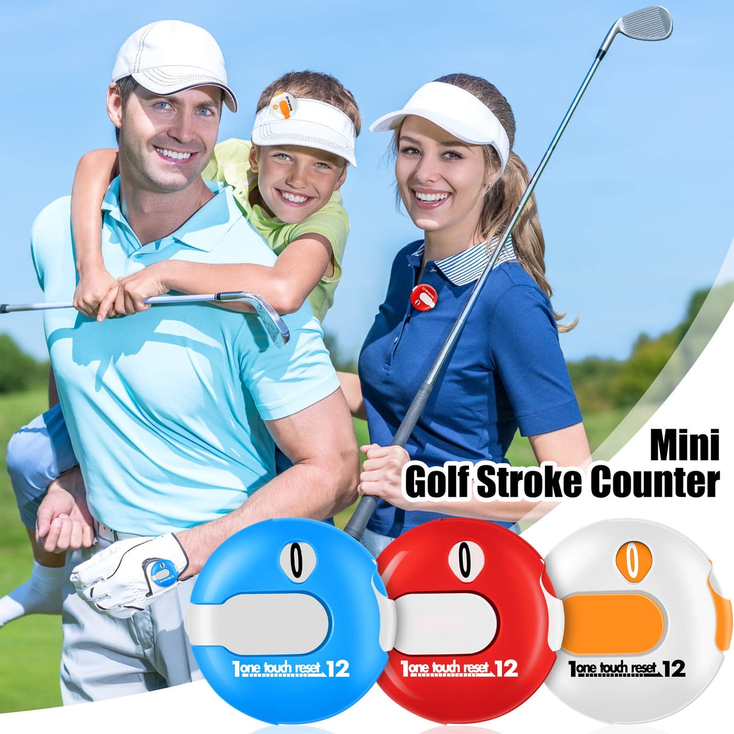 Fiada 3 Pcs 1.2 Inch Golf Score Counter for Women Mini Golf Stroke Counter Scoring Keeper up to 12 Shot to Scorekeeper Glove in(Orange, Red, Blue)