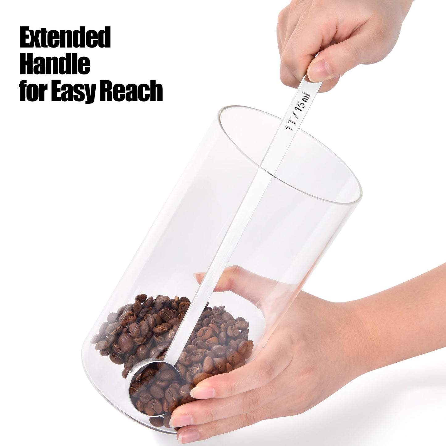 18/8 Stainless Steel Coffee Scoop, Doosu Food-Grade Metal Measuring Spoon with 8.5in Long Handle, Tablespoon Scooper for Coffee Beans, Ground Coffee, Espresso, Protein Powders, Tea, Sugar (1 Tbsp)