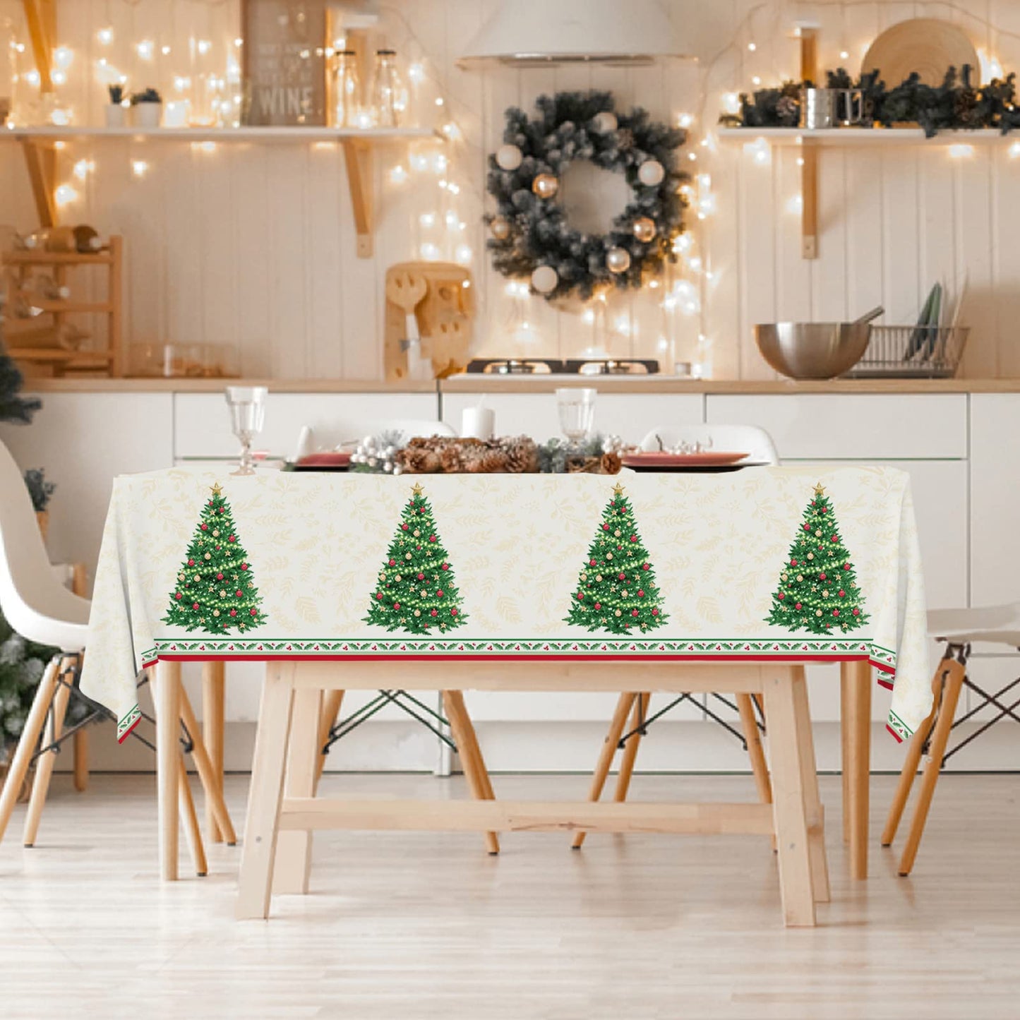 Gatherfun Christmas Table Decorations, Christmas Tree Disposable Tablecloth Waterproof Plastic Rectangular Table Cover for Merry Christmas Party Supplies, 3 PCS, 54 X 108 inch