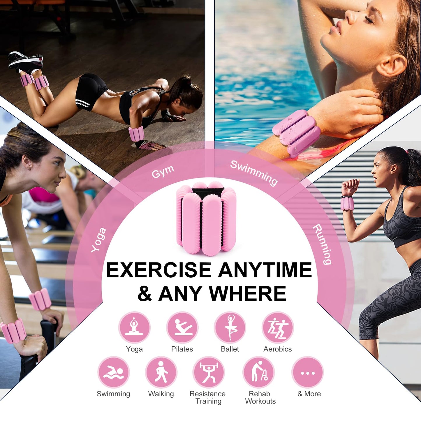 Wrist & Ankle Weights for Women, Wearable Strong Arm & Leg Weights Set of 2(1Lbs Each), Adjustable Ankle Weights for Walking, Yoga, Dance, Barre,Gym,Exercise,Pilates,Walking Running (Pink)