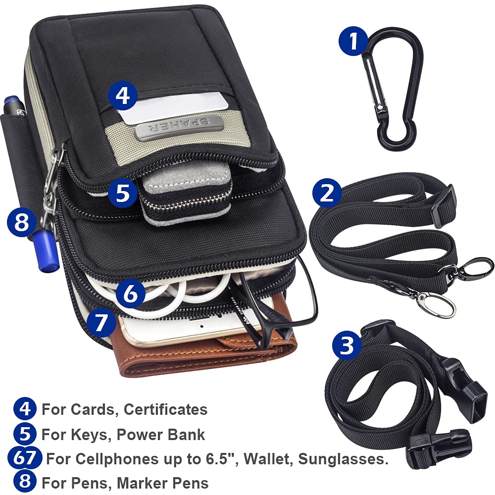 SPAHER Small Men's Side Bag - Outdoor Sports Hiking Waist Pack Crossbody Tactical MOLLE EDC Cellphone Pouch Belt Bum Business Fanny Hip Messenger Sling Travel Gym Bag