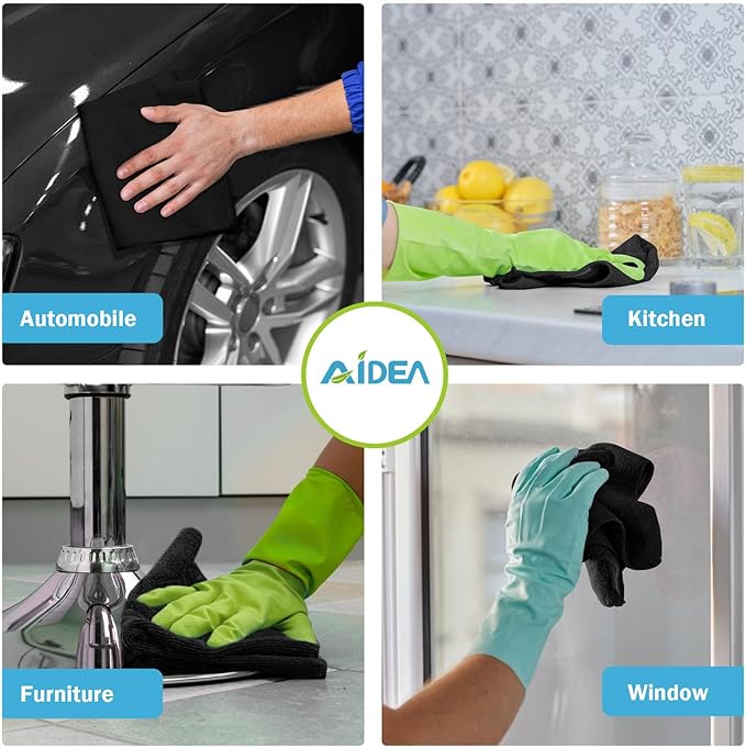 AIDEA Microfiber Cleaning Cloth Black 24PK, Microfiber Towels