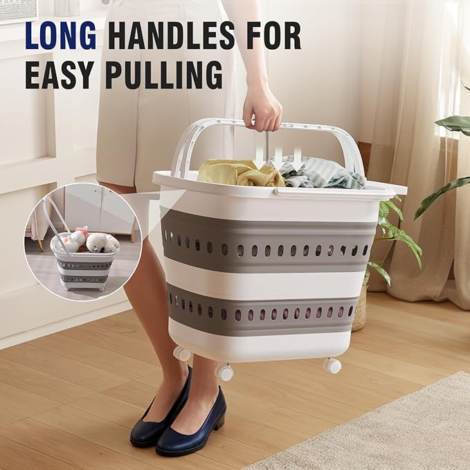 TECHMILLY Collapsible Plastic Laundry Basket Hamper