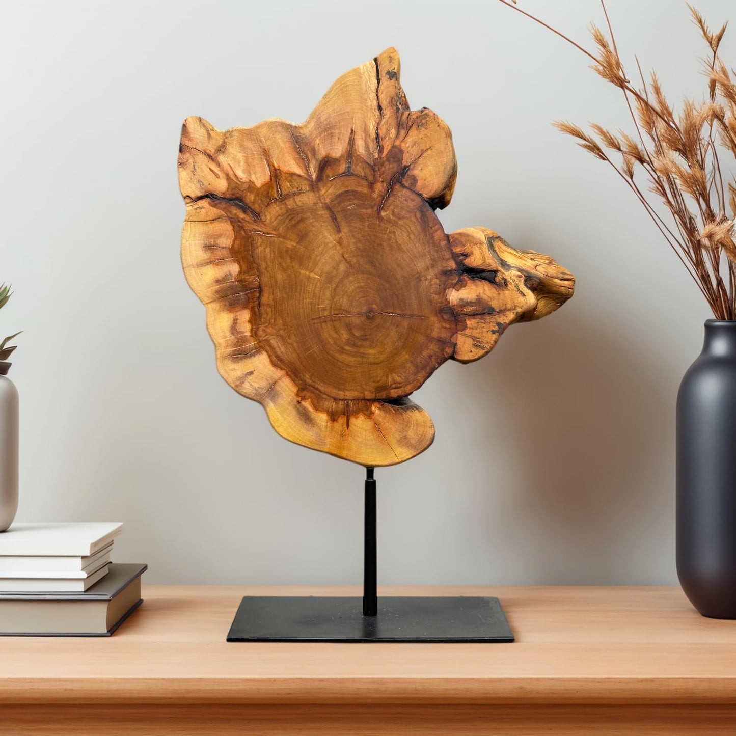 DONZIKLE Natural Live Edge Wood Sculptures Home Decor, Irregular Abstract Jujube Tree Root Wooden Statues for Table Top Decor, Decorative Root Carving Ornament (Medium)
