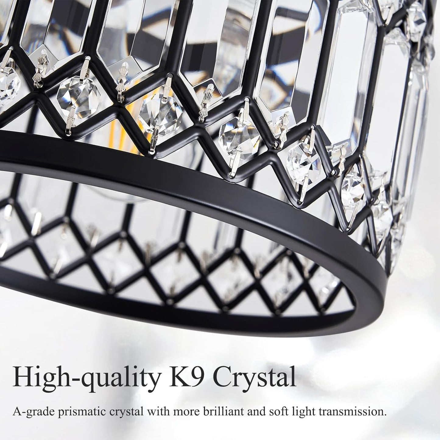 Pevfah Crystal Black Ceiling Light, Modern Semi Flush Mount Ceiling Lighting Fixture, Round Hallway Lighting Fixtures Chandelier for Kitchen Entryway Bedroom Dining Room, 3-Light, 12.2 Inch
