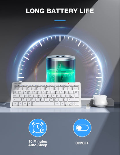 TECKNET Mini Wireless Keyboard and Mouse Set, 2.4G Cordless USB Keyboard and Silent Mouse Comb with Nano USB Receiver, 12 Multimedia Shortcuts for Computer, PC, Laptop, Desktop, Android Smart TV