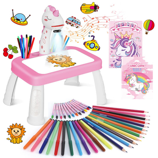 Drawing Projector for Kids, Art and Crafts, Drawing Board with Music, Color Pens, Pencils, Crayons, Scrapbook, Unicorn Sticker Book, Ideal Toy for 3+ Year Old Girls & Boys (Unicorn Kit)