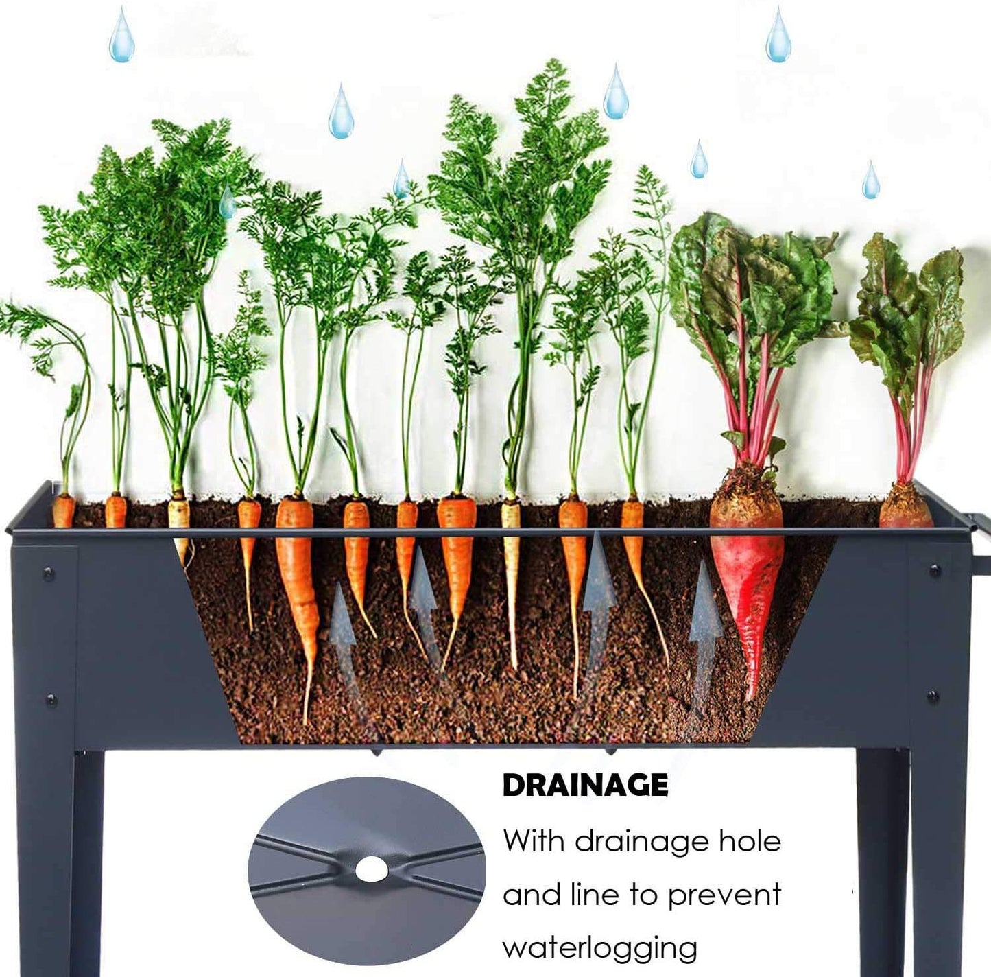 VEOAY Piksedo Raised Garden Bed, Elevated Planter Metal Plant Box with Wheels with Legs Standing Garden Stand Drainage Holes Frosted Black