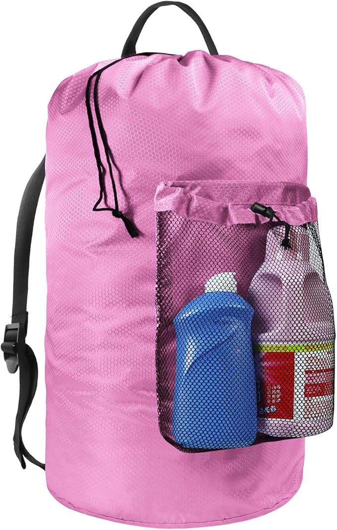Laundry Bag with Shoulder Straps and Mesh Pocket Laundry Backpack Large