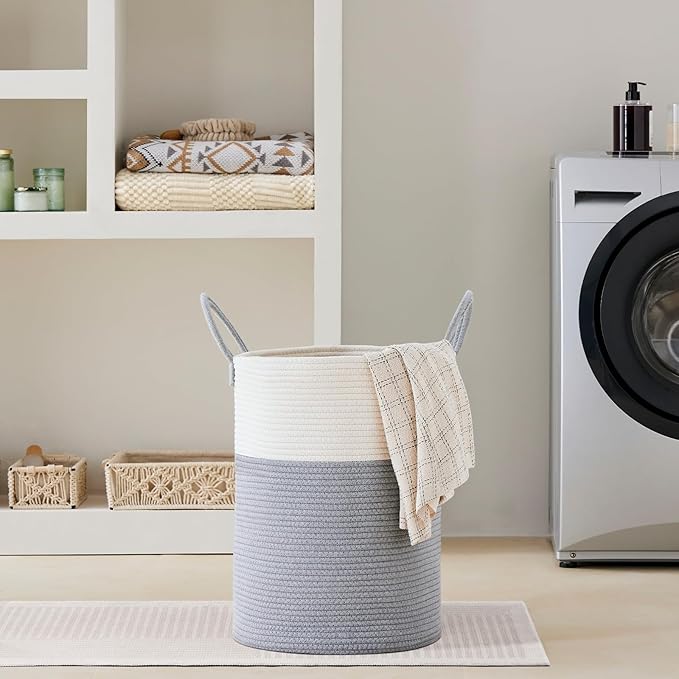 VIPOSCO Large Laundry Hamper, Tall Woven Rope Storage Basket