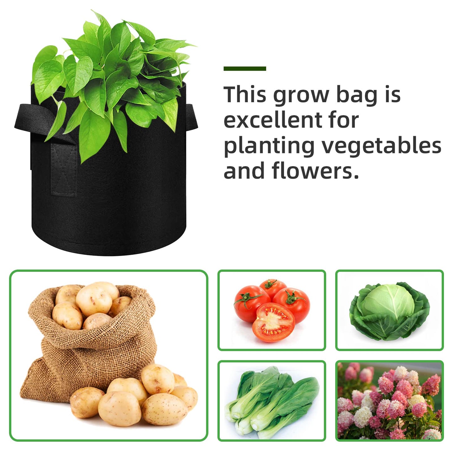 WHATWEARS 24 Pack 10 Gallon Plant Grow Bags, Thickened Nonwoven Fabric Pots with Handles, Vegetable Planter Bags Containers, Cloth Planters for Garden Vegetable/Flower/Plant/Fruits Outdoor (Black)