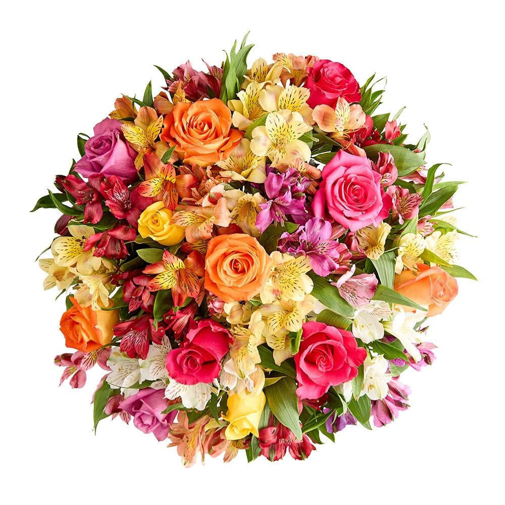 1800 Flowers – Assorted Bright Roses & Peruvian Lilies Double Bouquet (Bouquet Only) | Fresh Cut Spring Flowers for Delivery | Gift for Mother's Day, Anniversary, Sympathy, and Special Occasions