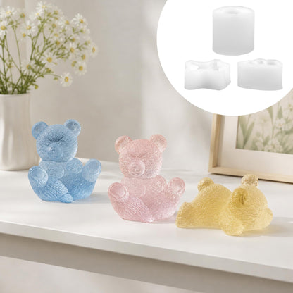 Set of 3 Teddy Bear Candle Molds, 3 Bears Animal Silicone Candle Molds for Party Chocolate, Suitable fit for Resin DIY