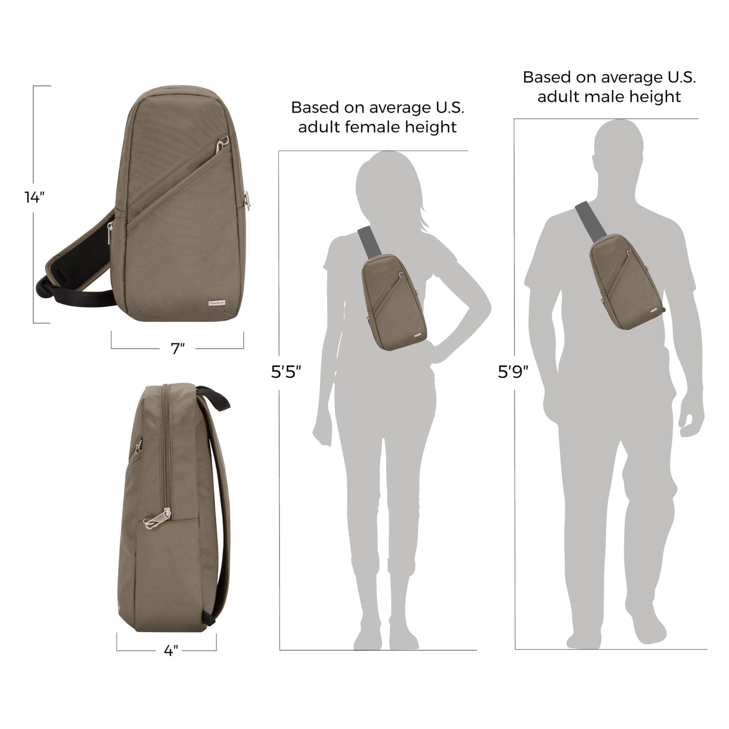 Travelon Anti-Theft Classic Sling Bag, Nutmeg, One Size, Travelon Anti-theft Classic Sling Bag