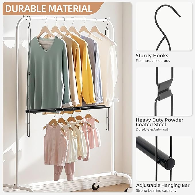 STORAGE MANIAC Hanging Closet Rod, Adjustable Width and Height Closet Hanging