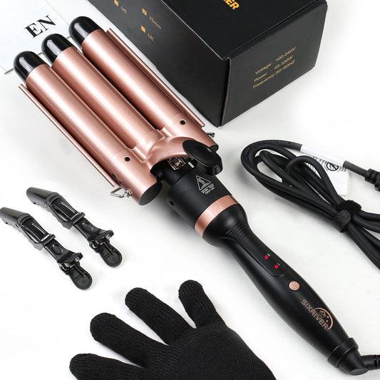 5-in-1 Curling Iron Set, Curling Wand with 3 Barrel Hair Crimper Iron and Interchangeable 4 Curling Irons, Dual Voltage Hair Waver with 2-LED Temp Control for All Hair Types, Glove & 2 Clips