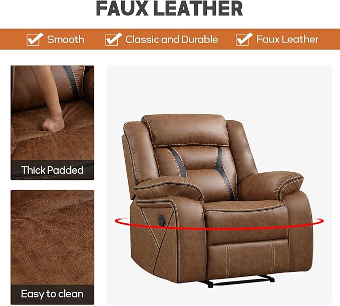 EBELLO Manual Recliner Sofa Set, Faux Leather Reclining Living Room Furniture