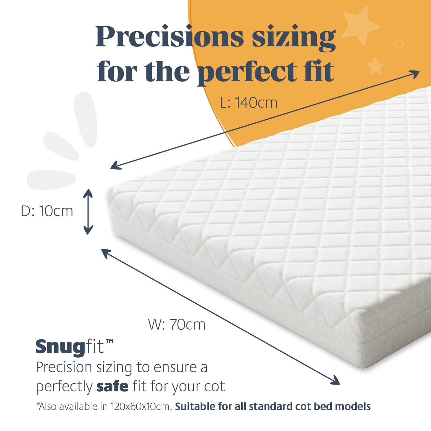 Mother Nurture Classic Eco Fibre Cot Bed Mattress - Hypoallergenic Easy Clean Quilted Cover, Reversible, Water Resistant, Baby Cot Mattress, Firm & Supportive, White, BSI Tested - Size 140x70 x10cm