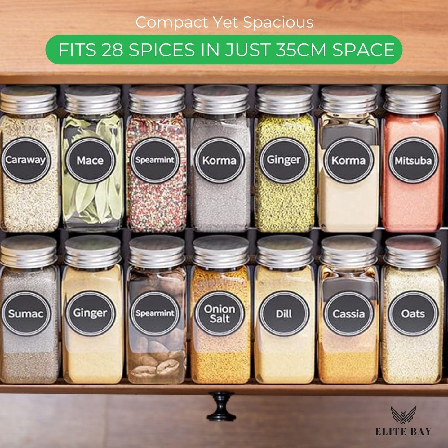 ELITE BAY-Spice Jar Rack Organizer with KEEP – 4-Tier Organizer with 28 Empty Bottles, 180 Waterproof Labels (55 Blanks) & Funnel| Space-Saving Spice Storage for Kitchen Counter or Cabinet.