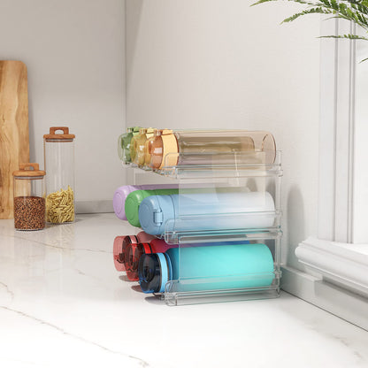 Lifewit Stackable Water Bottle Organizer for Cabinet, Plastic Bottle Holder Fits Bottles & Tumblers up to 3.8" Diameter, Pantry, Countertop & Fridge, Holds 6 Bottles