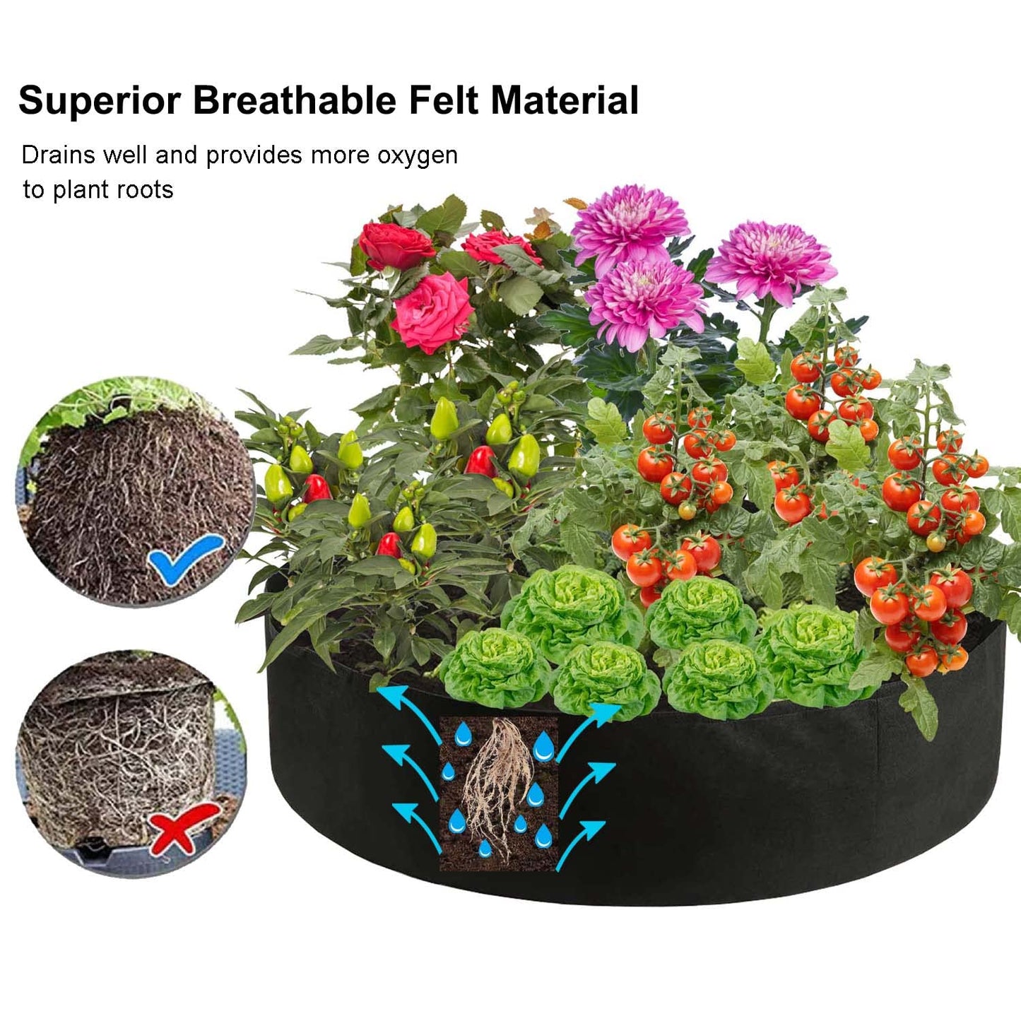 Raised Garden Bed, 2-Pack 50 Gallon Round Fabric Garden Grow Bags - Heavy Duty Breathable Fabric Planter Containers for Gardening Vegetables, Herbs, and Plants - Outdoor
