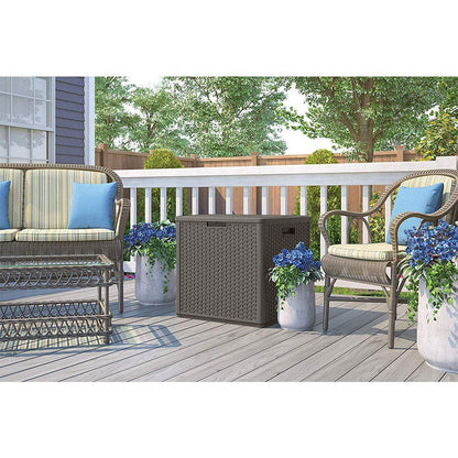 Suncast 60 Gallon Outdoor Weather Resistant Hard Plastic Storage Cube Deck Box Bin with Handles and Lid for Patio, Garden, or Shed, Stoney