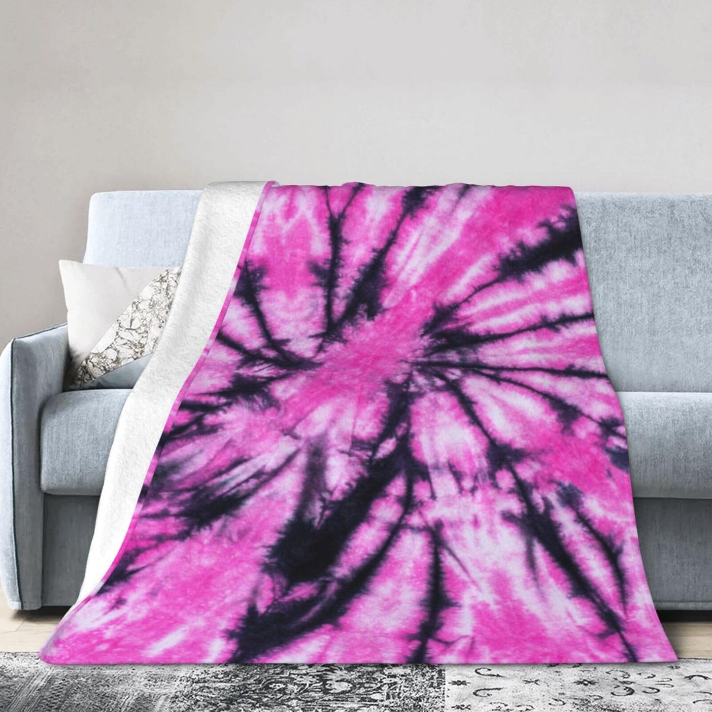 Gbuzozie Pink and Black Tie Dye Fleece Blanket Lightweight Ultra-Soft Throw Blanket for Sofa Couch Bed Camping Travel - Super Soft Cozy Microfiber Blanket 60"X50"